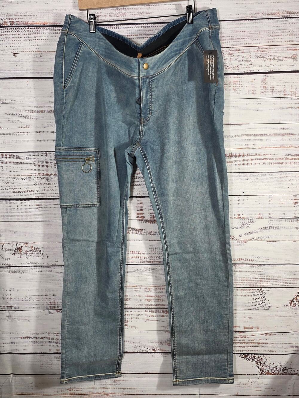 Denim & Co. Adaptive Women's 1X Blue Stretch Cargo Jeans Elastic Waist Plus Size